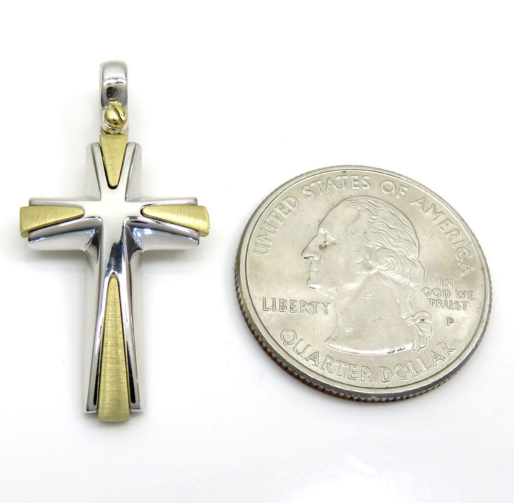 14k yellow and white gold two tone italian cross  - Image 2