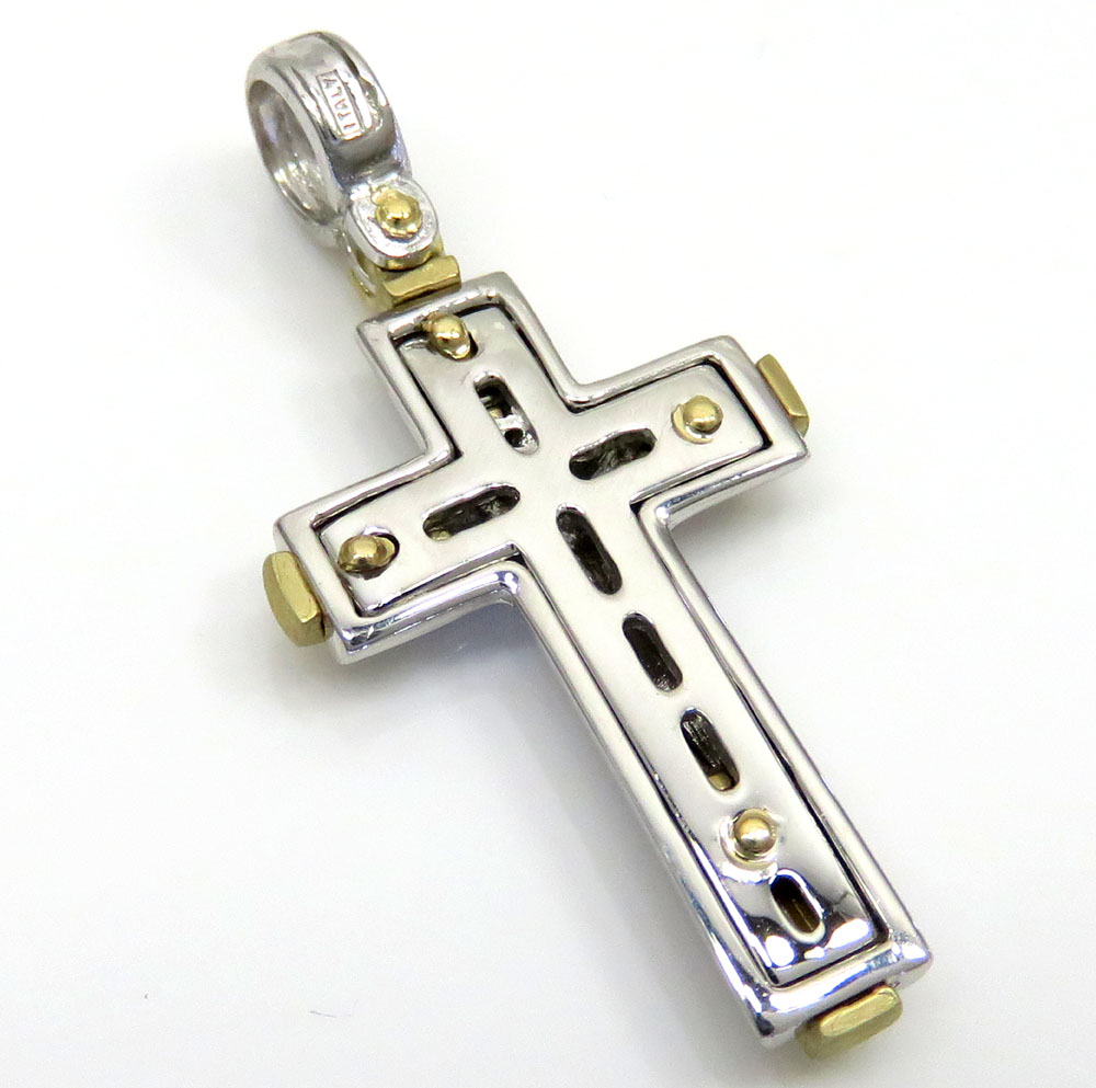 14k yellow and white gold two tone italian cross 