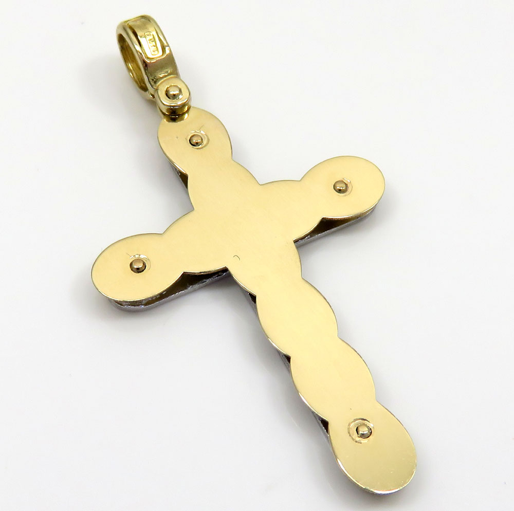 14k yellow and white gold two tone pop up stencil cross 