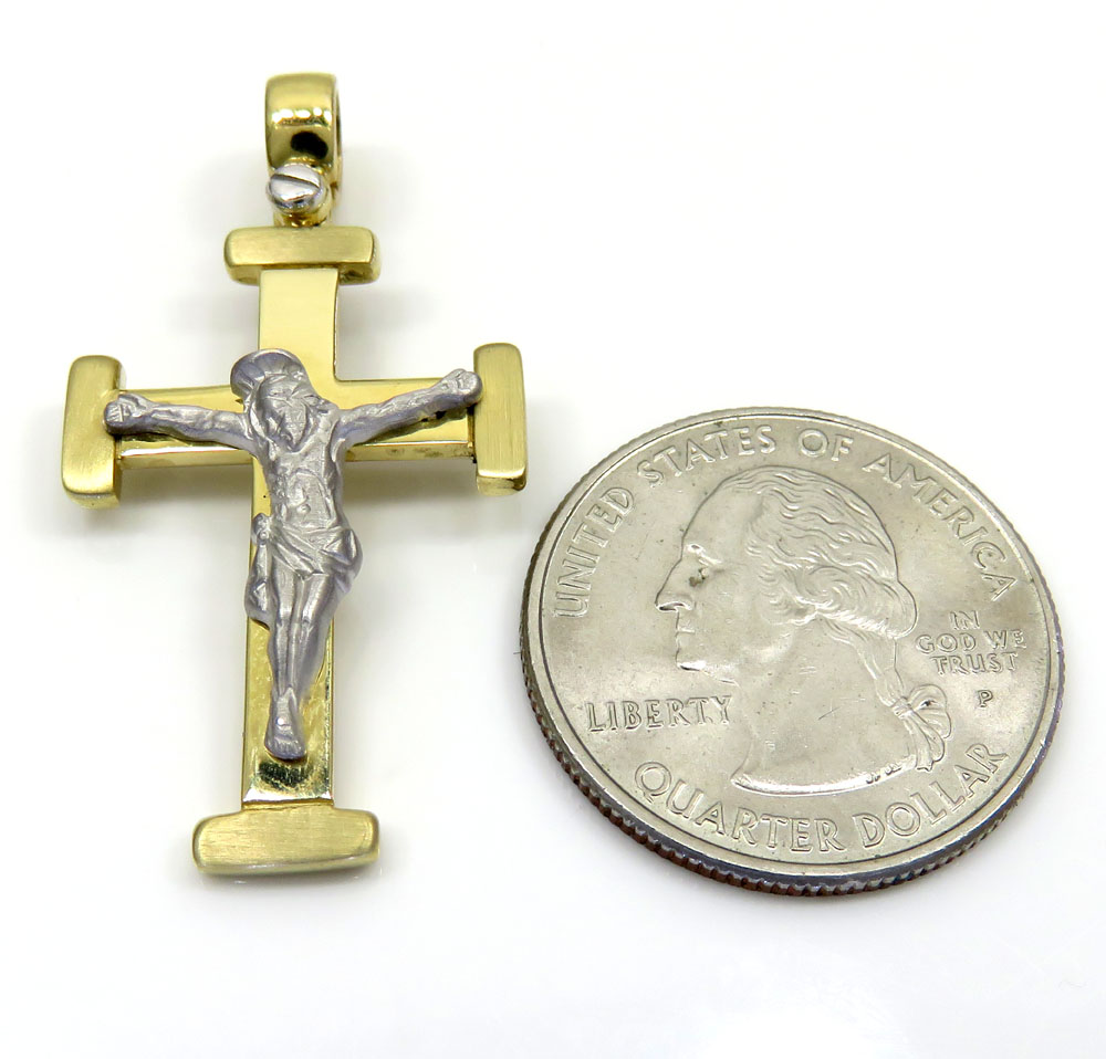 14k yellow and white gold two tone jesus cross - Image 2