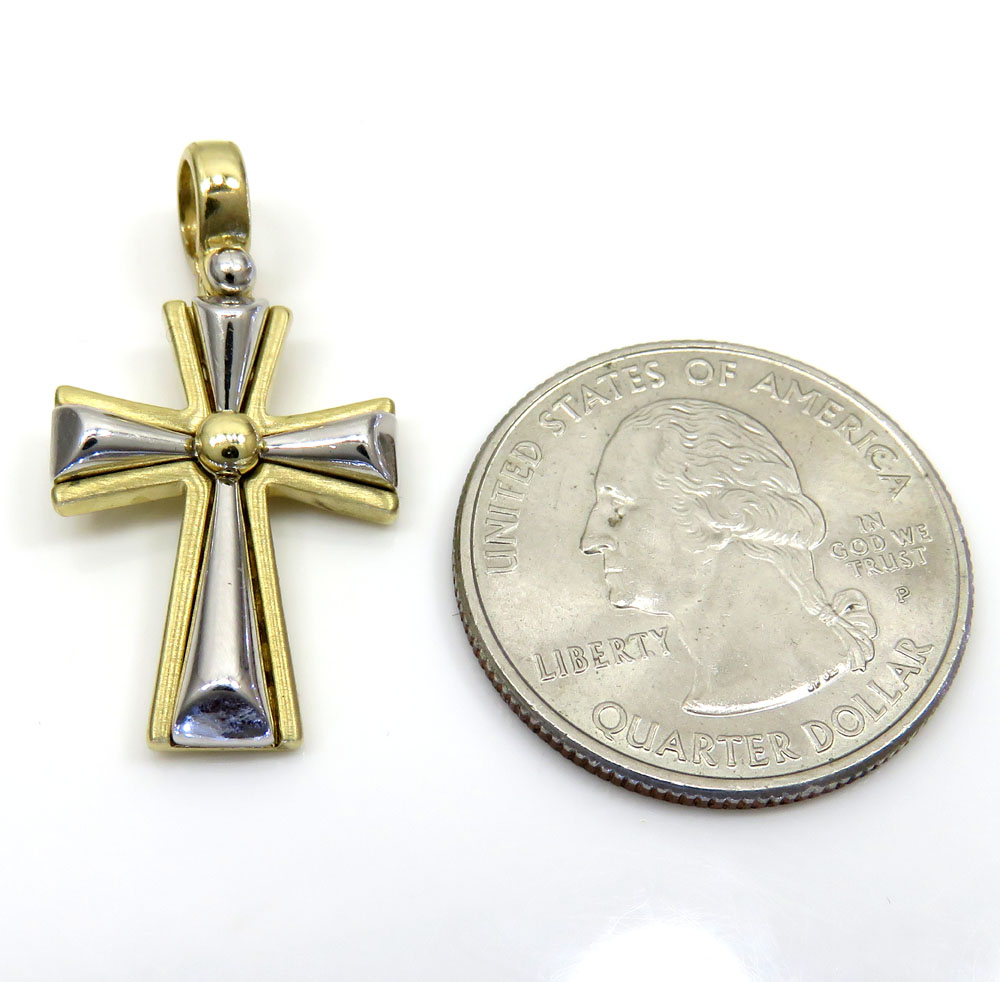 14k yellow and white gold two tone pebble cross