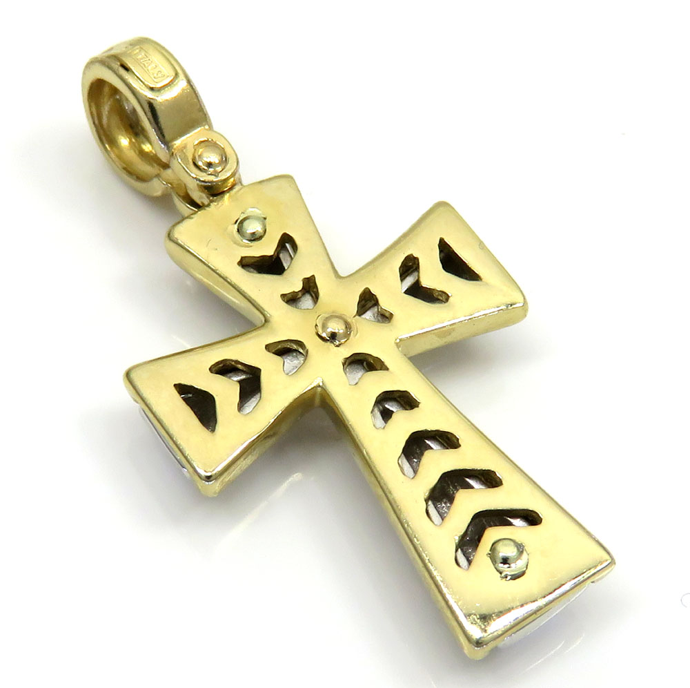 14k yellow and white gold two tone pebble cross