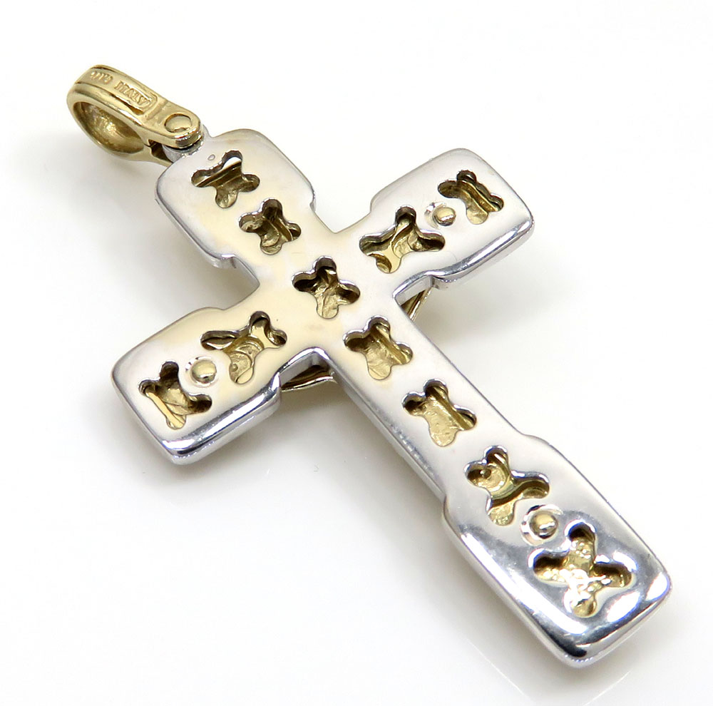 14k yellow and white gold two tone jesus stacked cross 