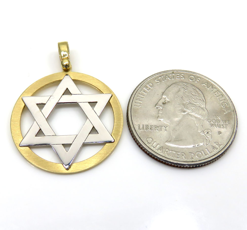 14k yellow and white gold two tone medium star of david pendant - Image 2