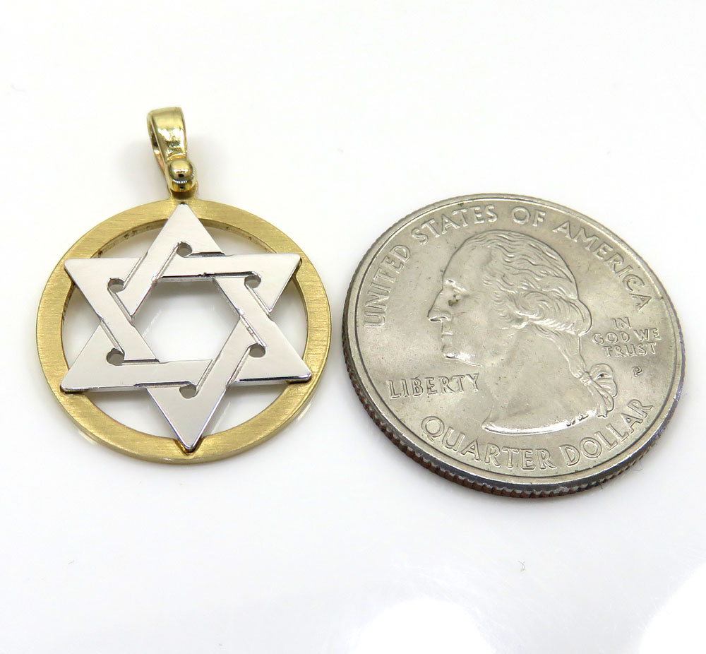 14k yellow and white gold two tone small star of david pendant - Image 2