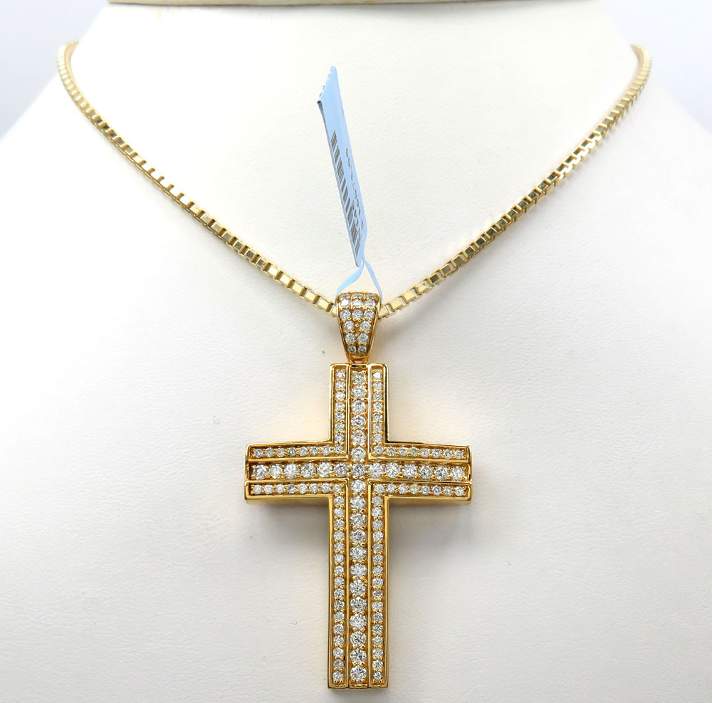 14k yellow or white gold three row cross 2.15ct