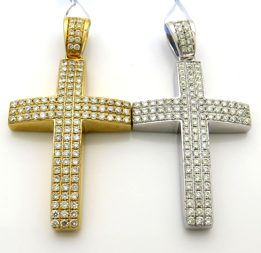 14k yellow or white gold 3x3 row vs diamond cross 1.02ct