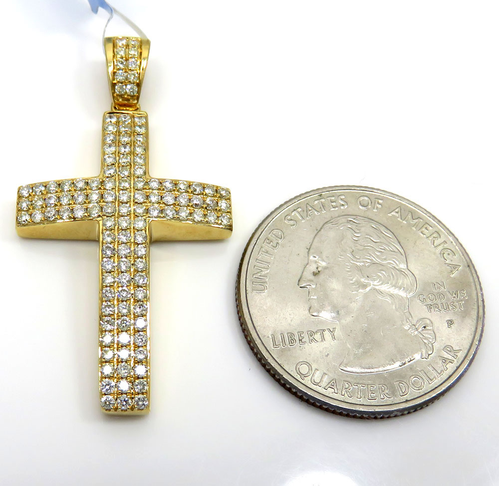 14k yellow or white gold 3x3 row vs diamond cross 1.02ct