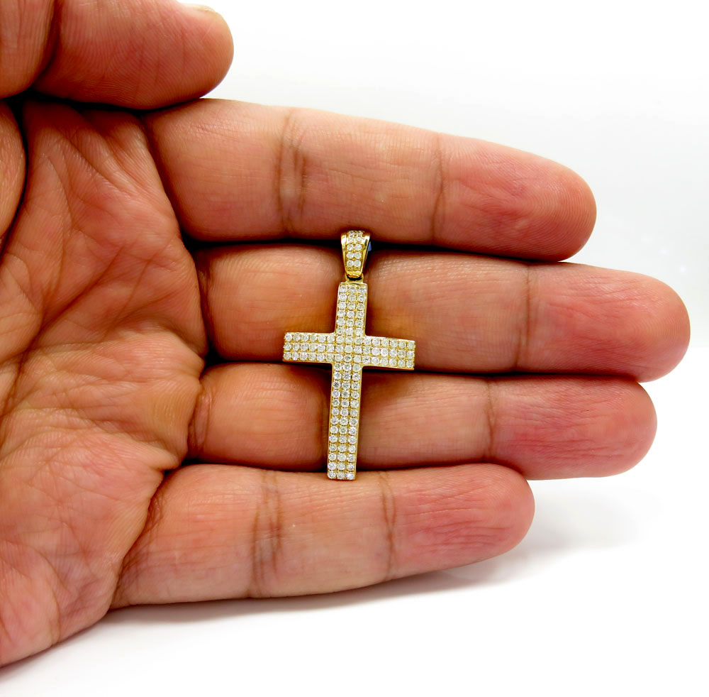 14k yellow or white gold 3x3 row vs diamond cross 1.02ct