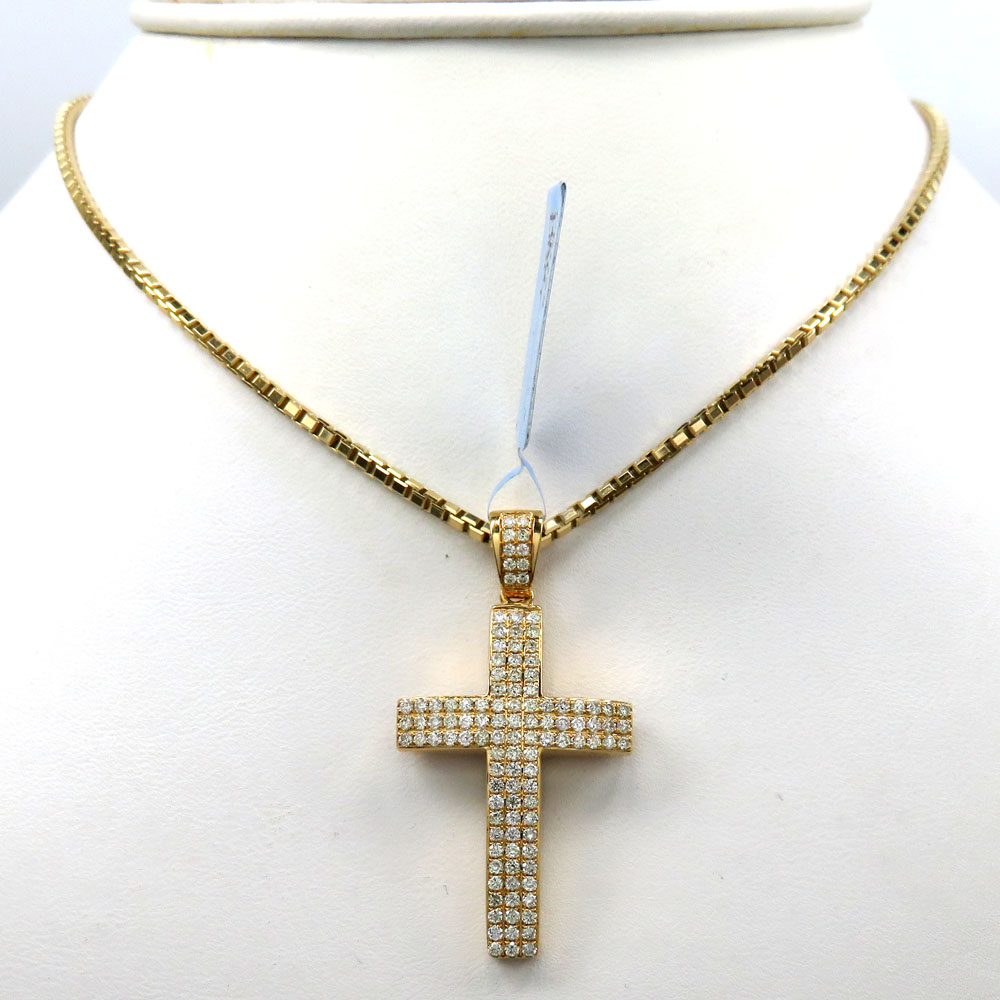 14k yellow or white gold 3x3 row vs diamond cross 1.02ct