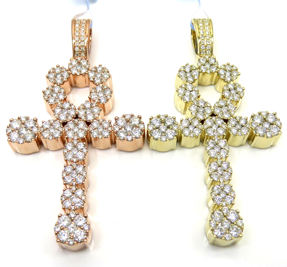 14k yellow or rose gold fancy diamond ankh cross 2.67ct