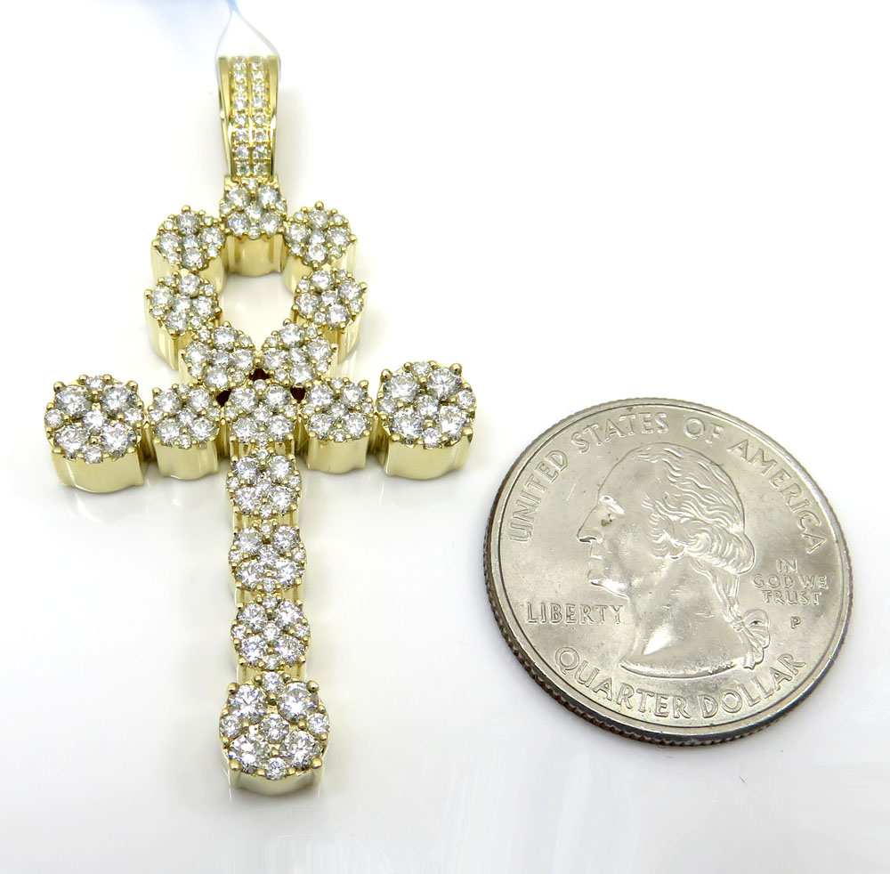 14k yellow or rose gold fancy diamond ankh cross 2.67ct