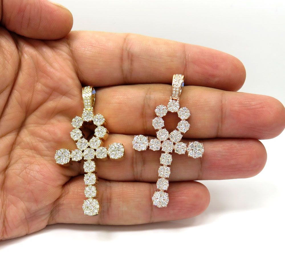 14k yellow or rose gold fancy diamond ankh cross 2.67ct