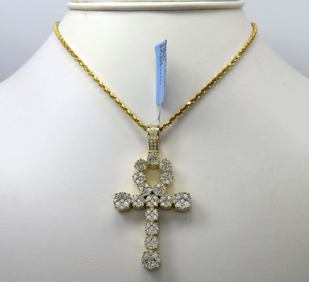 14k yellow or rose gold fancy diamond ankh cross 2.67ct