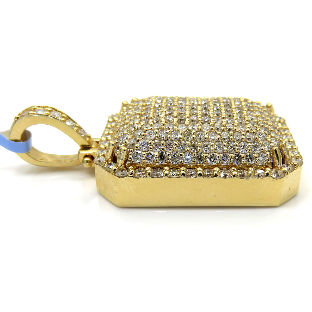 14k yellow gold fully iced diamond octagon pendant 2.70ct