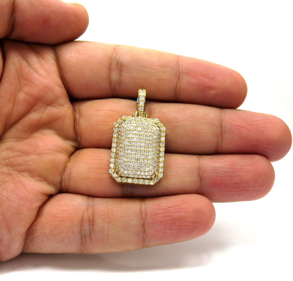 14k yellow gold fully iced diamond octagon pendant 2.70ct
