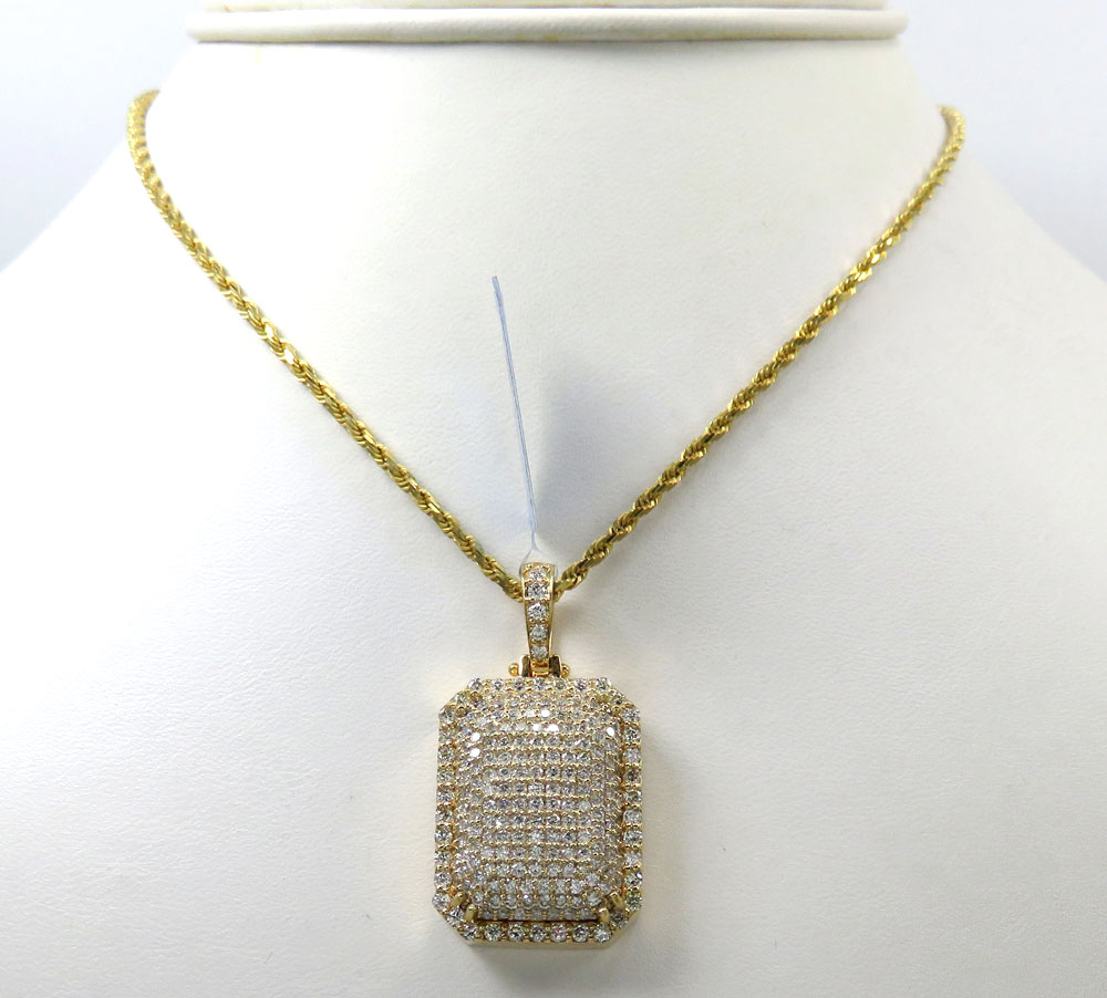 14k yellow gold fully iced diamond octagon pendant 2.70ct