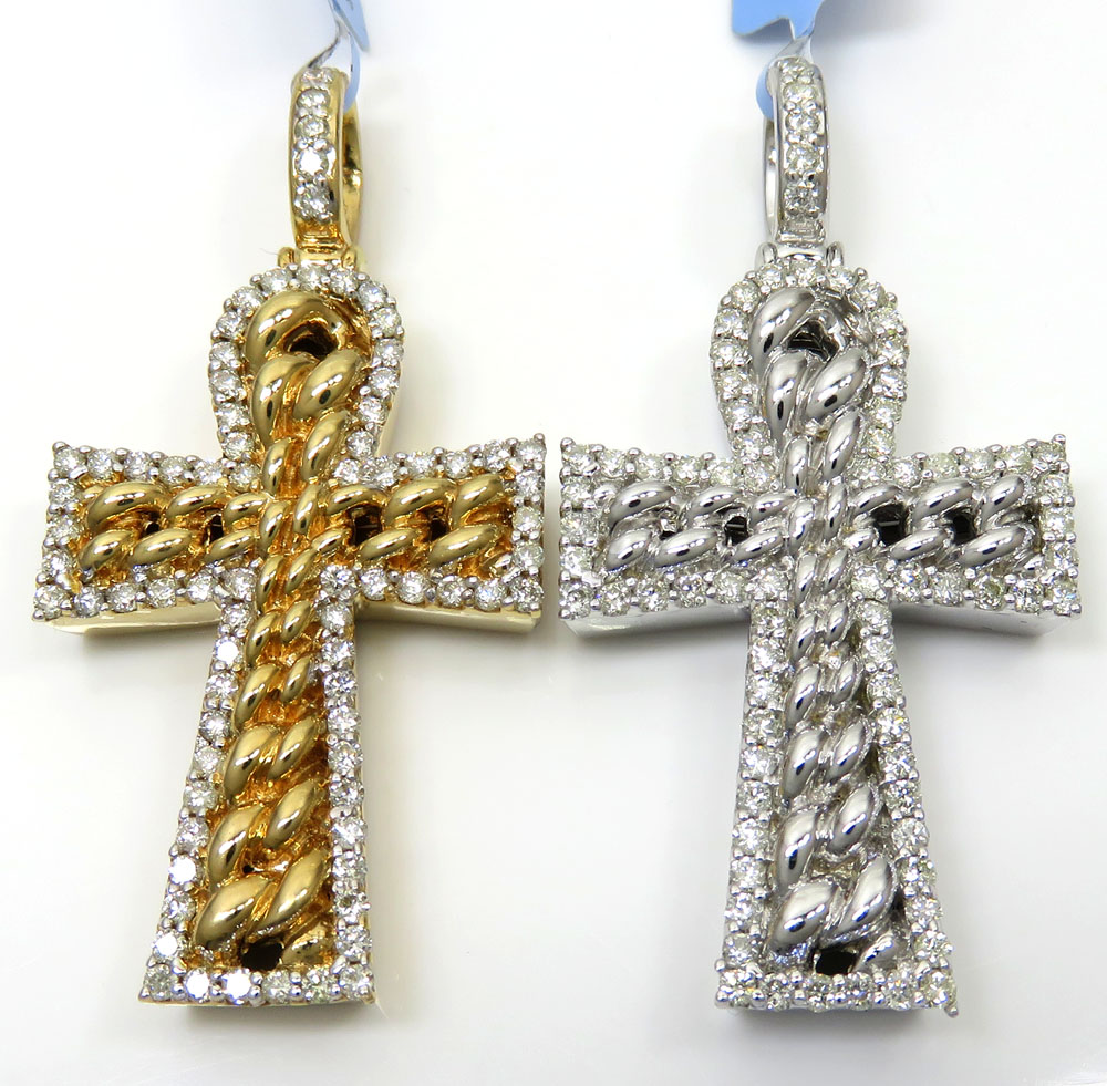 14k yellow or white gold diamond cuban cross 1.48ct