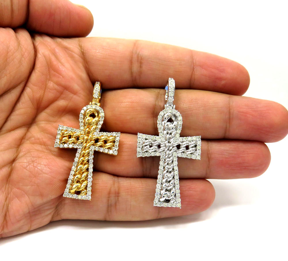 14k yellow or white gold diamond cuban cross 1.48ct