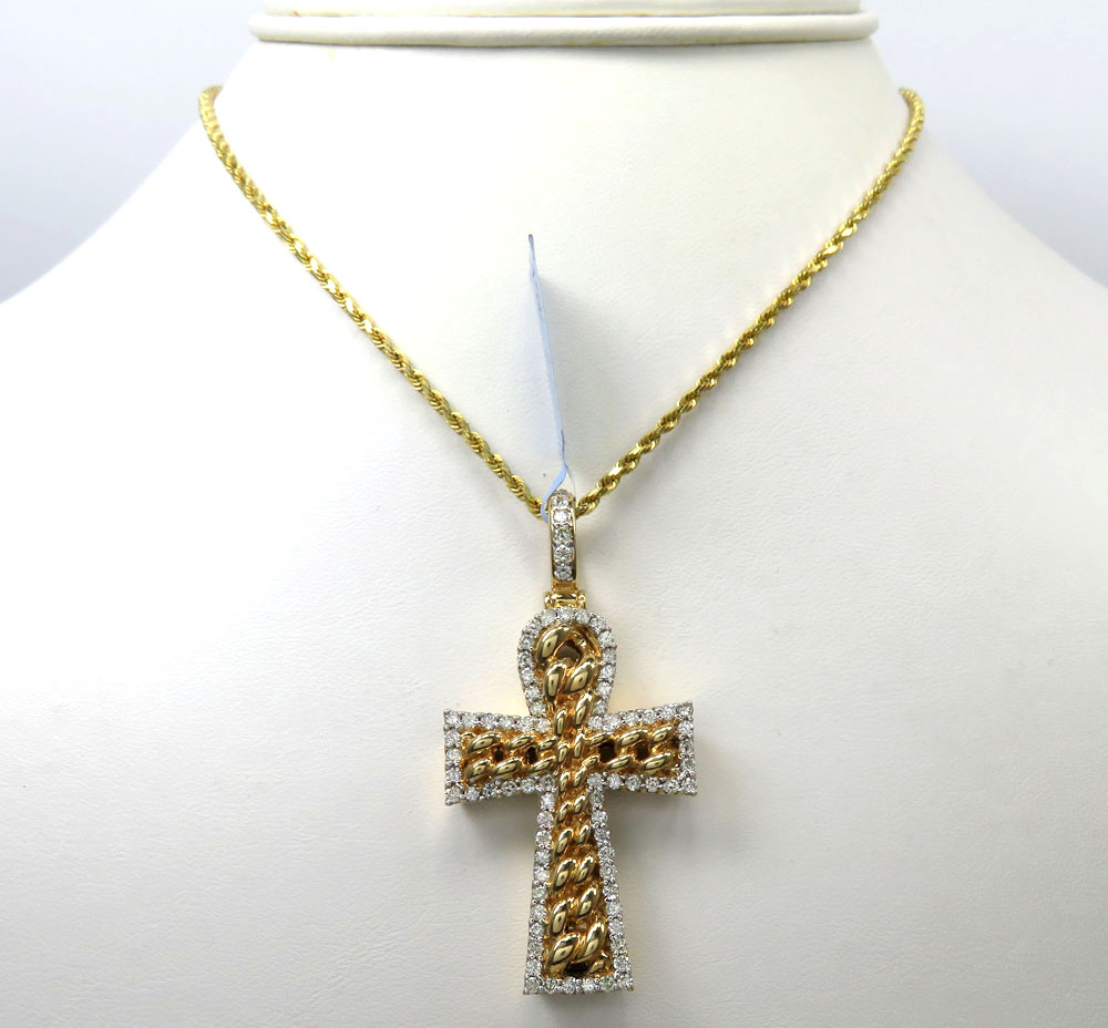 14k yellow or white gold diamond cuban cross 1.48ct