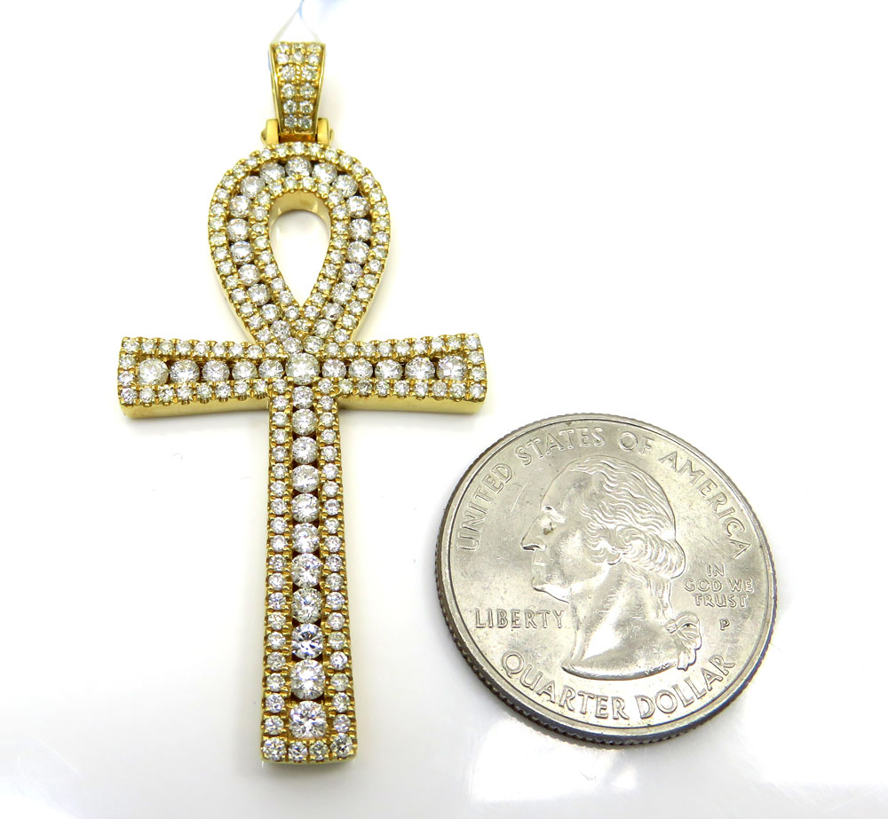 14k yellow gold slim frame diamond ankh cross 2.79ct