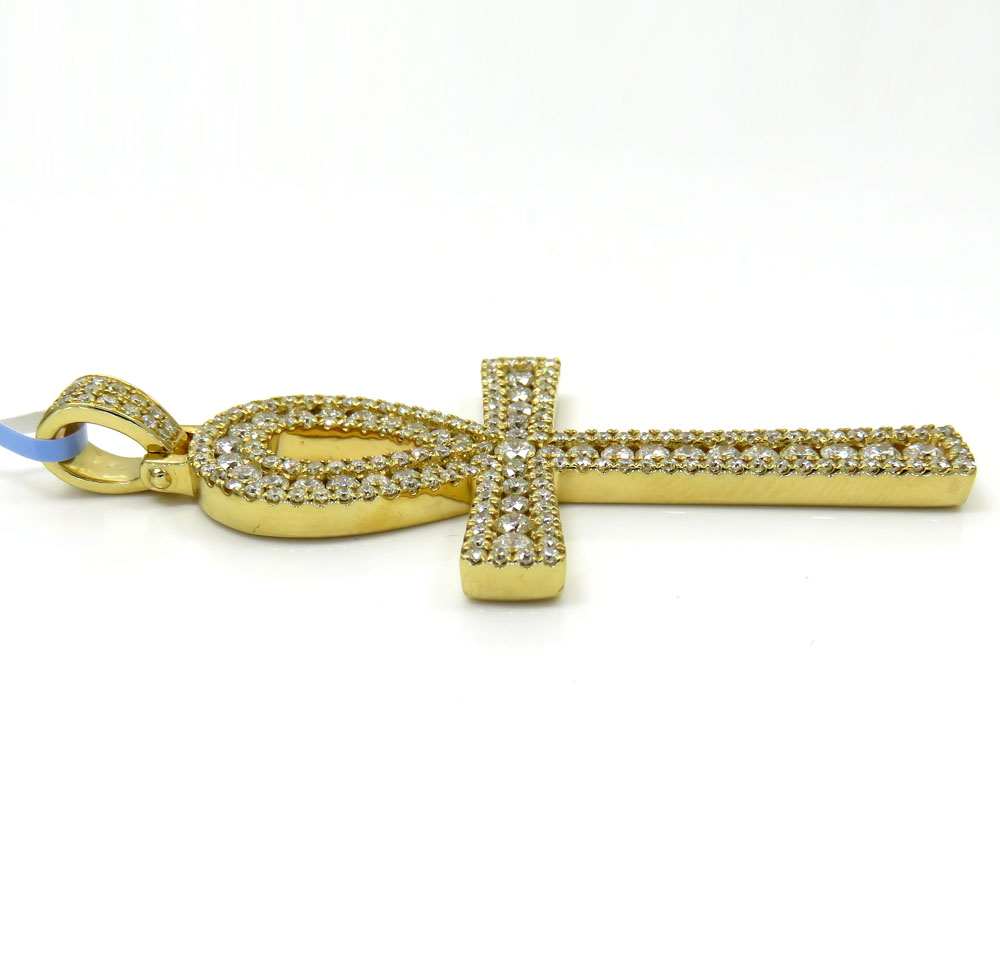 14k yellow gold slim frame diamond ankh cross 2.79ct