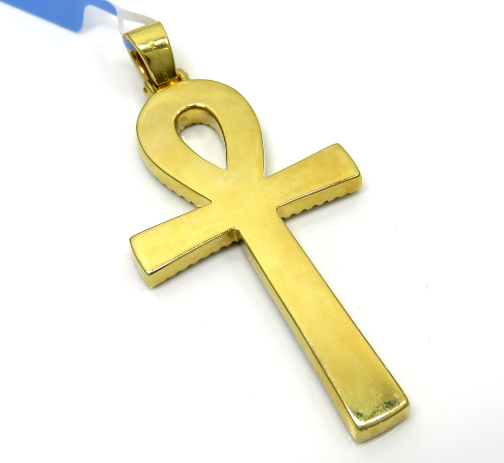 14k yellow gold slim frame diamond ankh cross 2.79ct