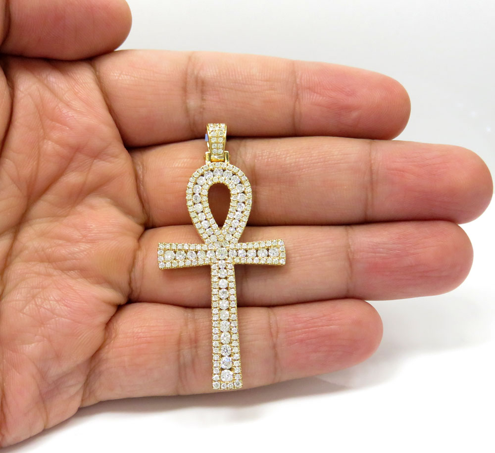 14k yellow gold slim frame diamond ankh cross 2.79ct