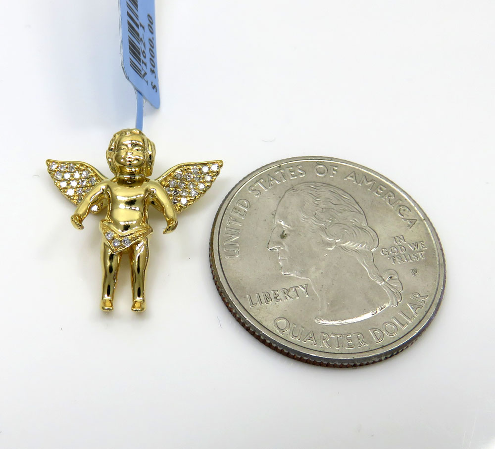 14k yellow white or rose gold mini diamond baby cherub pendant 0.11ct - Image 2