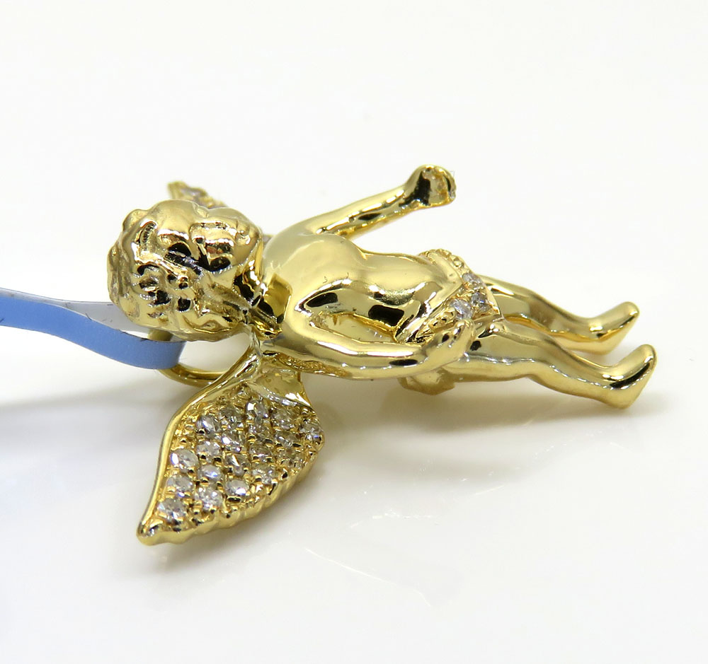 14k yellow white or rose gold mini diamond baby cherub pendant 0.11ct - Image 3