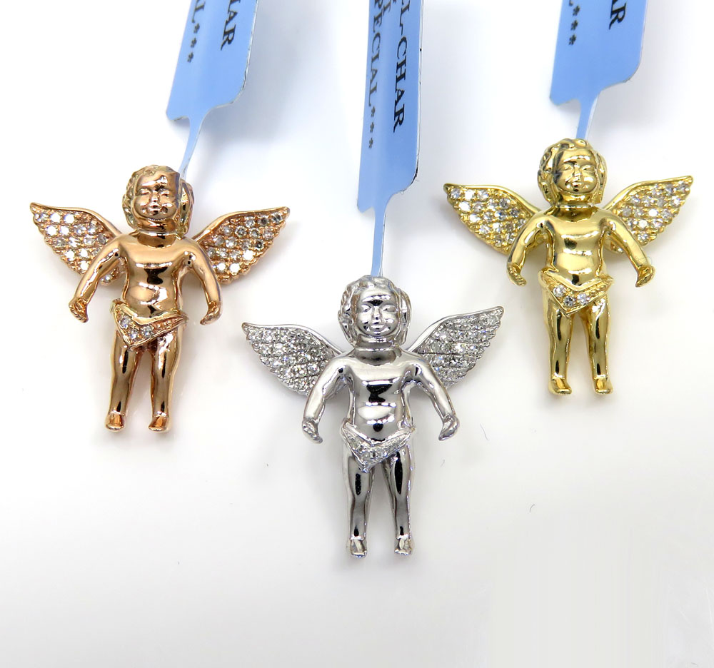 14k yellow white or rose gold mini diamond baby cherub pendant 0.11ct - Image 5