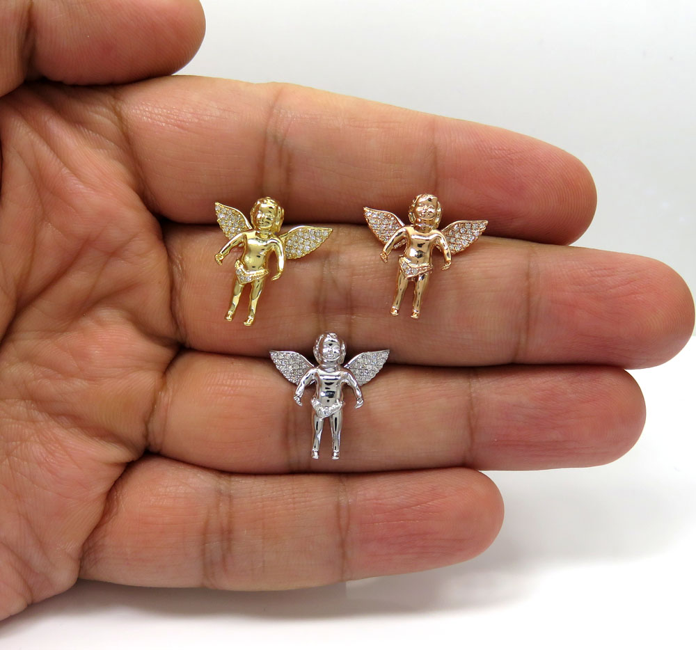 14k yellow white or rose gold mini diamond baby cherub pendant 0.11ct