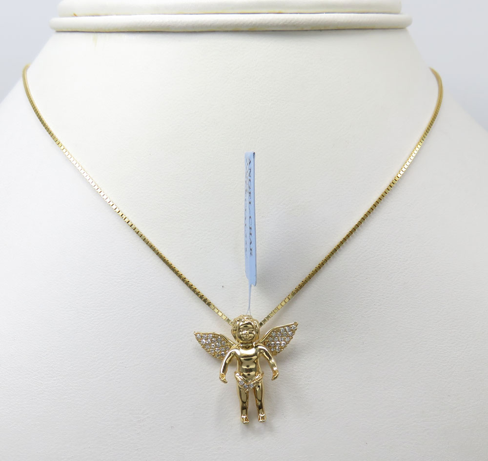 14k yellow white or rose gold mini diamond baby cherub pendant 0.11ct