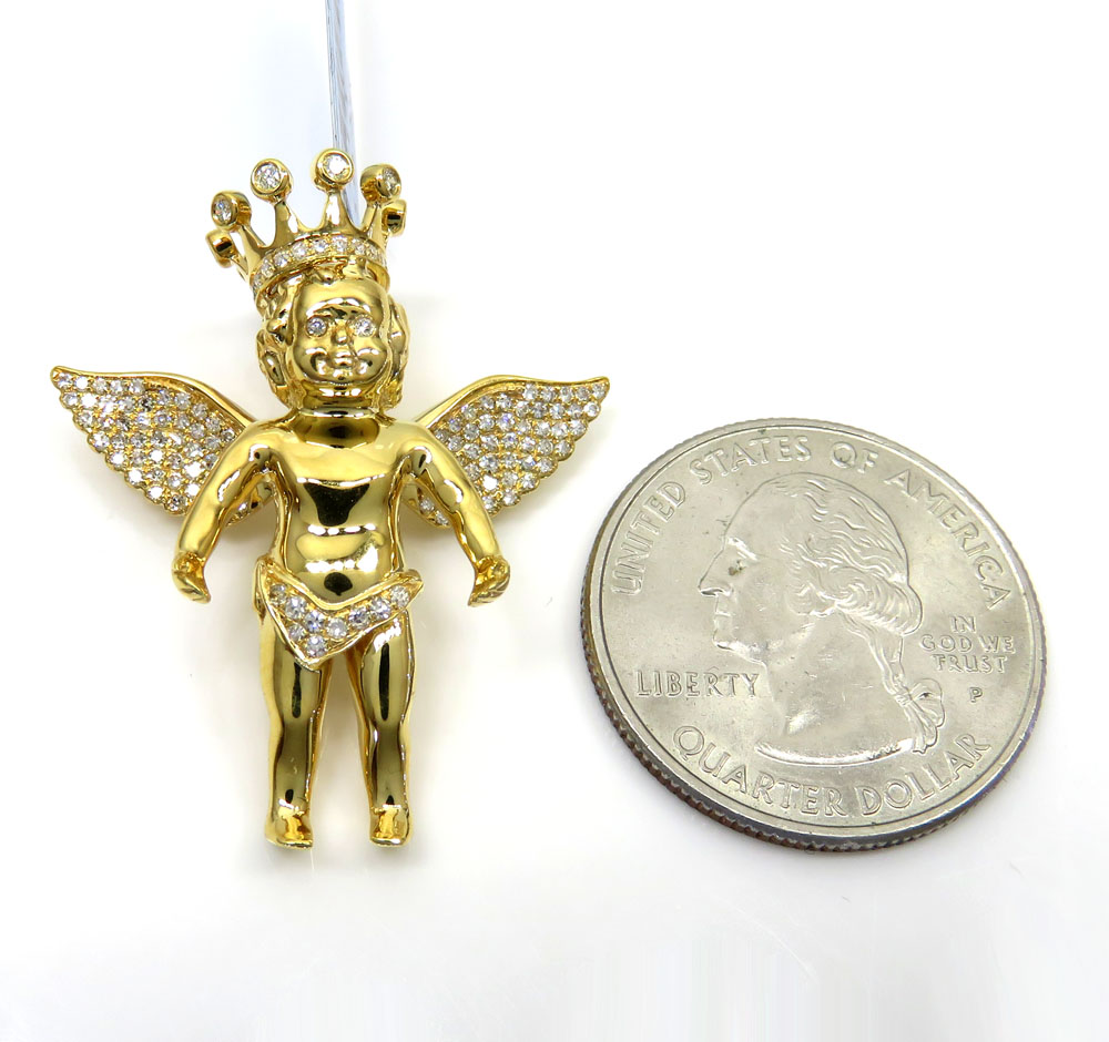 14k yellow white or rose gold crowned diamond baby cherub pendant 0.48ct