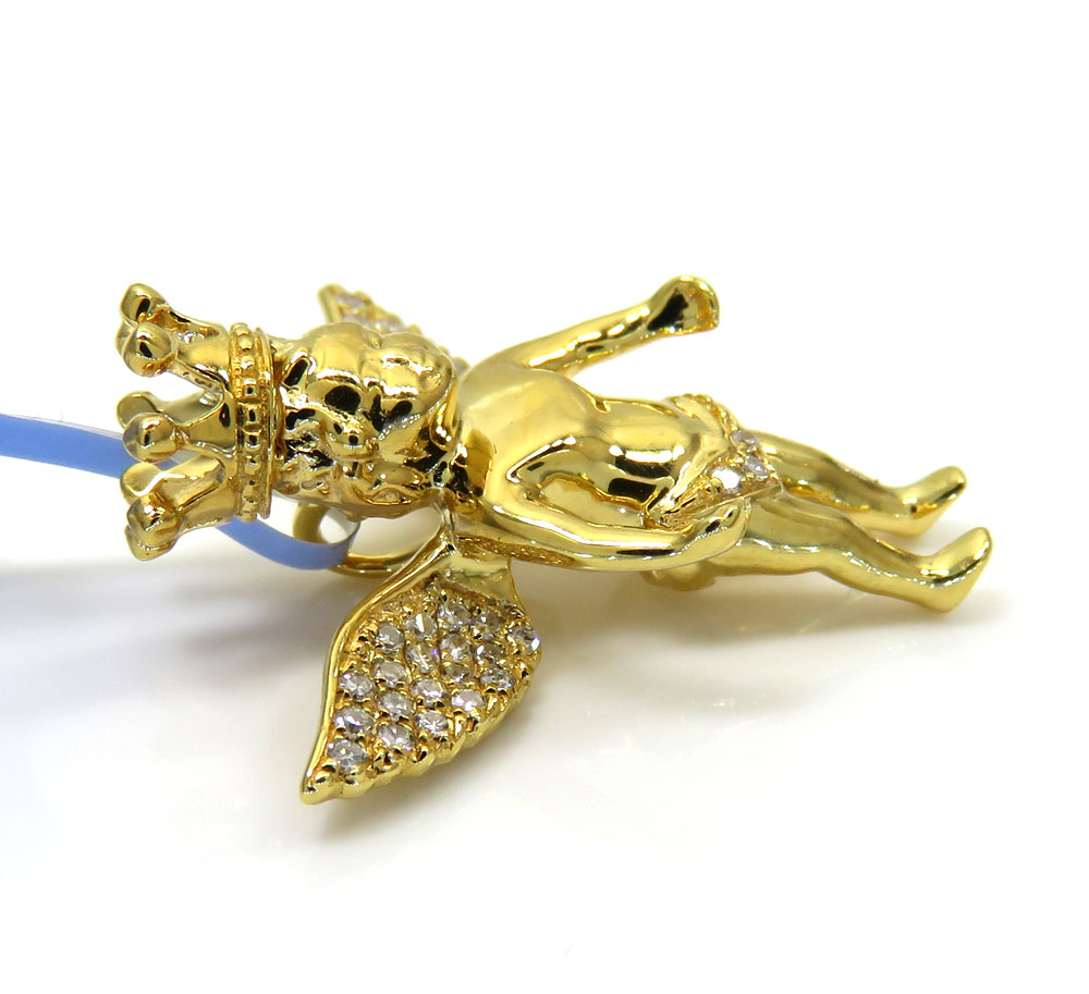 14k yellow white or rose gold mini crowned diamond baby cherub pendant 0.11ct