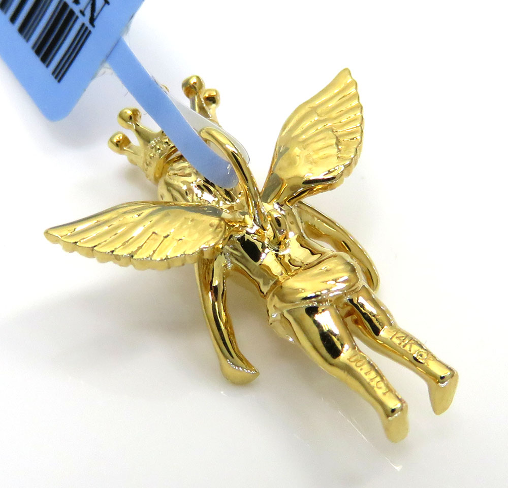 14k yellow white or rose gold mini crowned diamond baby cherub pendant 0.11ct