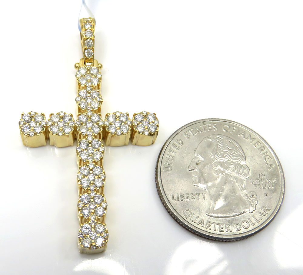 14k yellow gold large diamond 11 cluster cross 1.96ct - Image 2