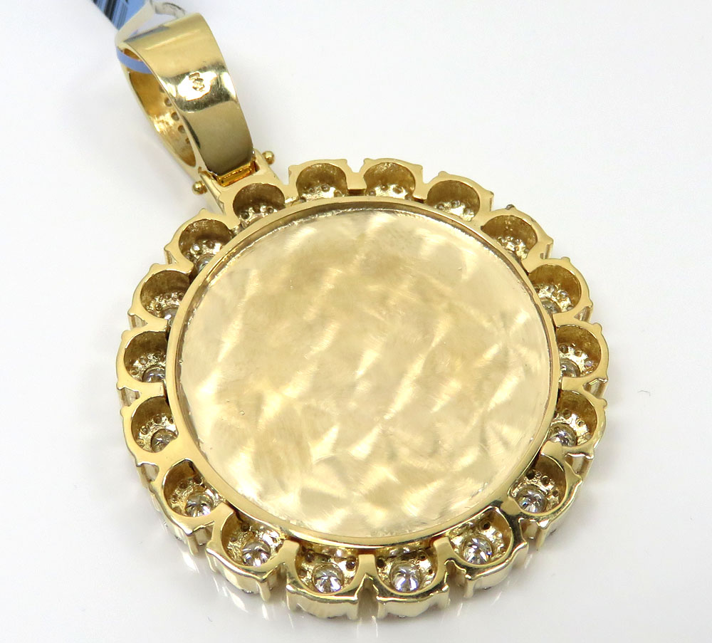 14k yellow gold fully iced large medallion pendant 7.39ct