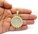 14k yellow gold fully iced large medallion pendant 7.39ct