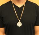 14k yellow gold fully iced large medallion pendant 7.39ct
