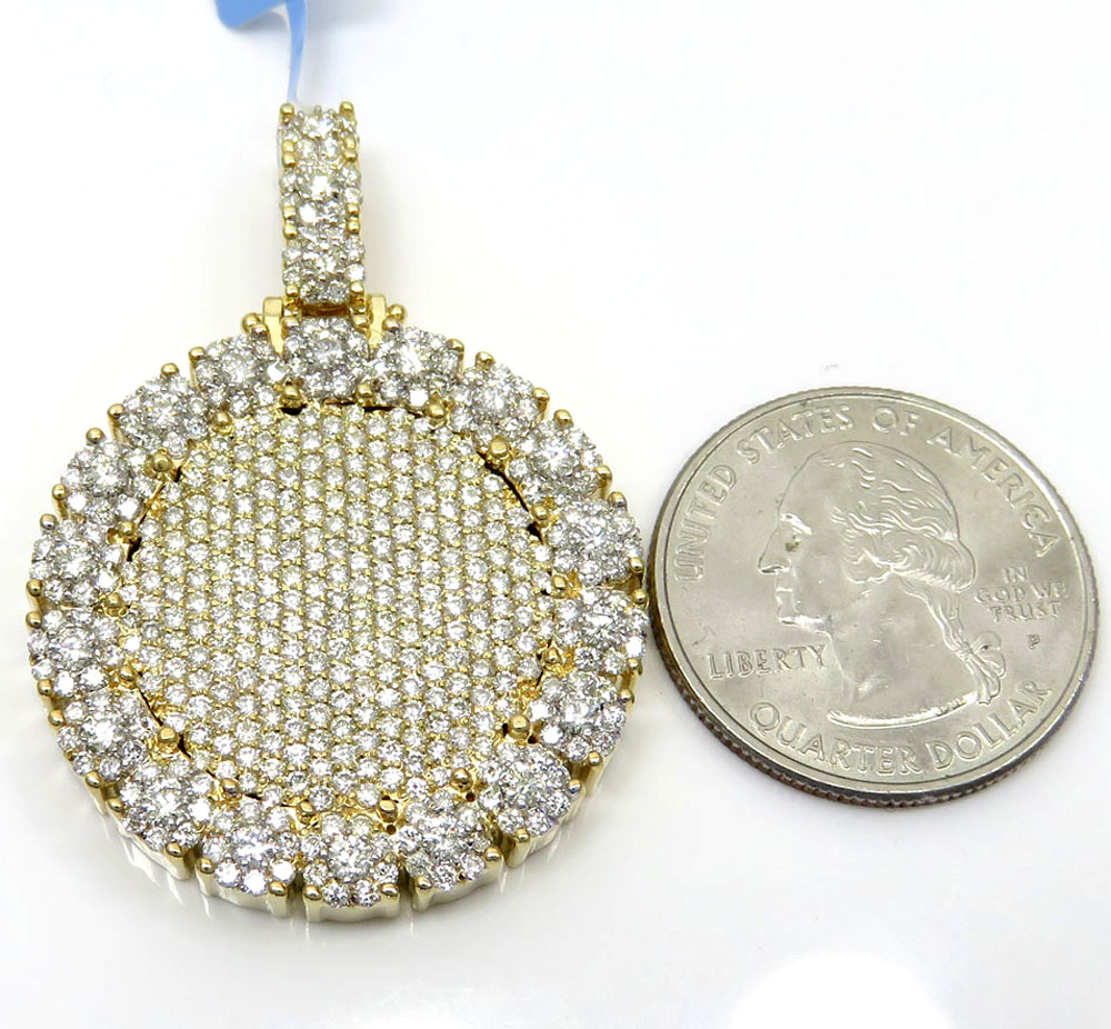 14k yellow gold fully iced medium medallion pendant 4.48ct
