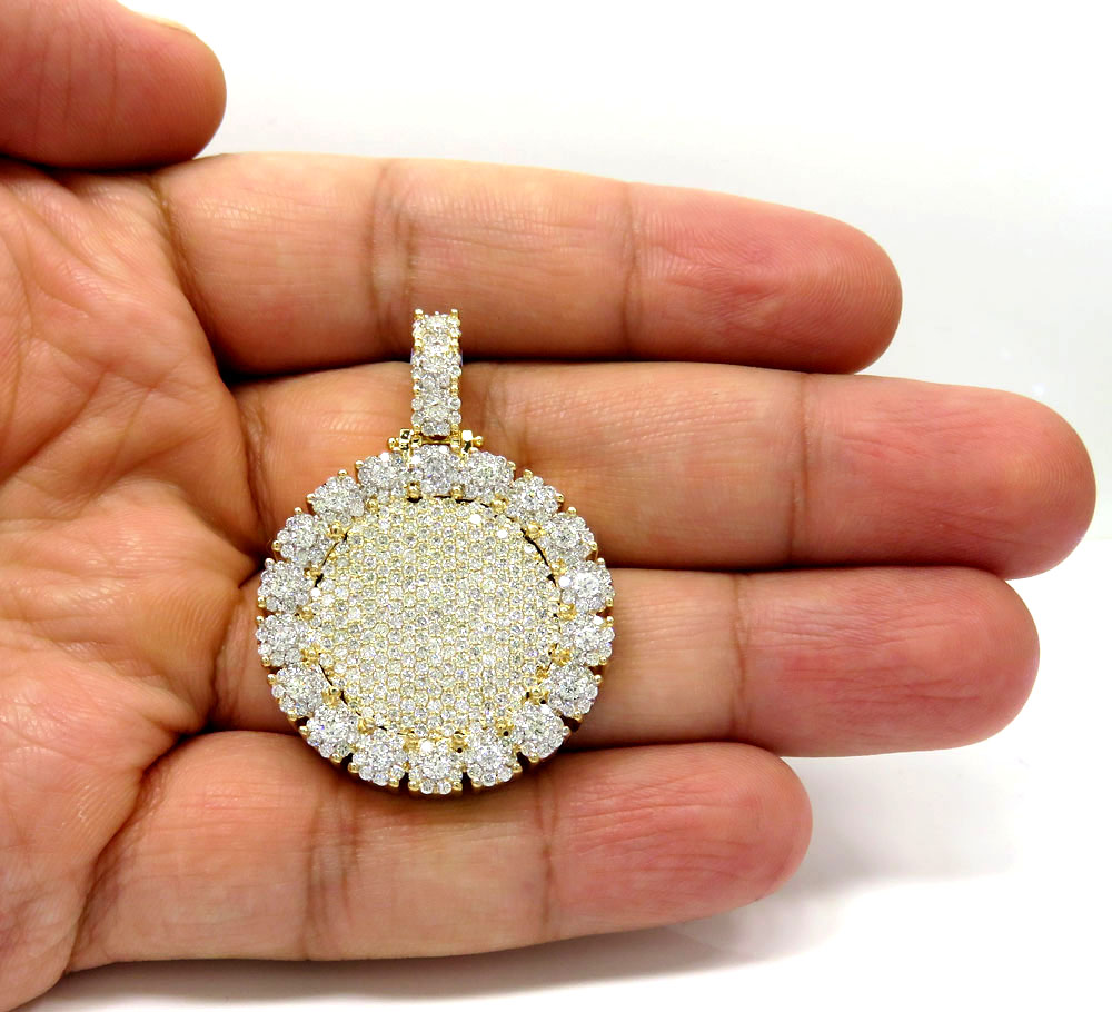 14k yellow gold fully iced medium medallion pendant 4.48ct