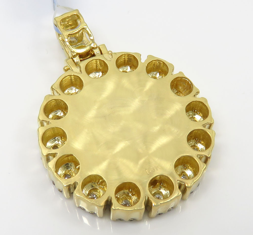 14k yellow gold fully iced small medallion pendant 3.05ct