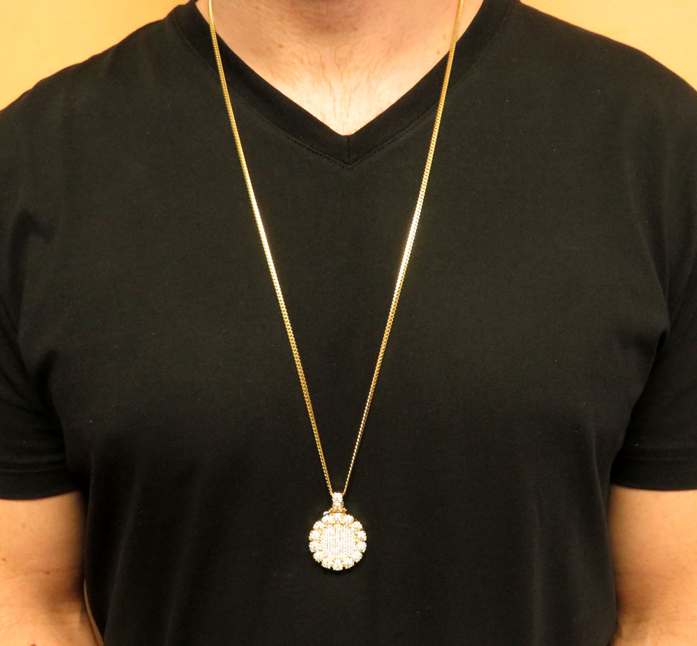 14k yellow gold fully iced small medallion pendant 3.05ct