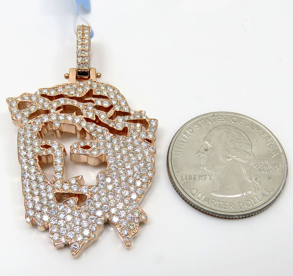 14k rose gold diamond stencil large jesus piece 3.41ct