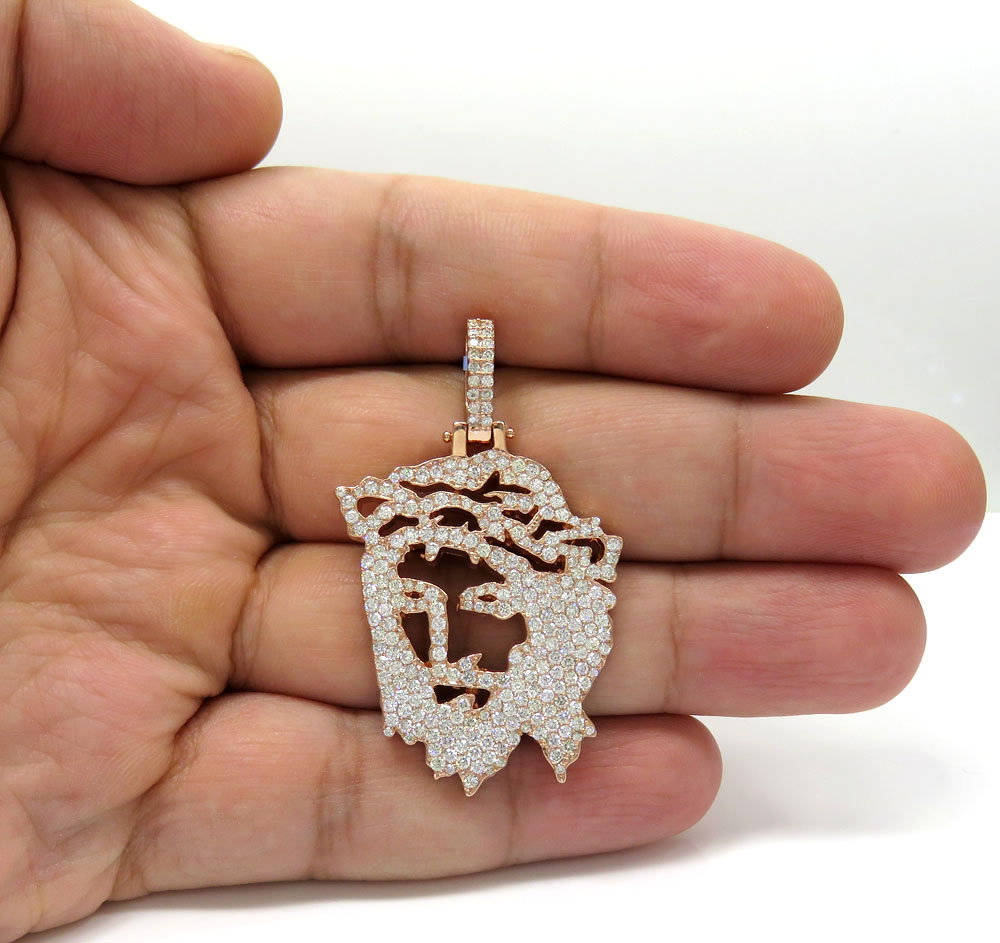 14k rose gold diamond stencil large jesus piece 3.41ct