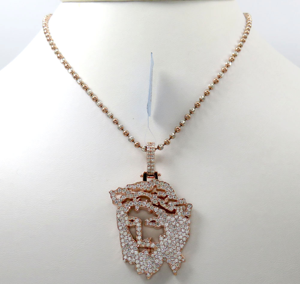 14k rose gold diamond stencil large jesus piece 3.41ct