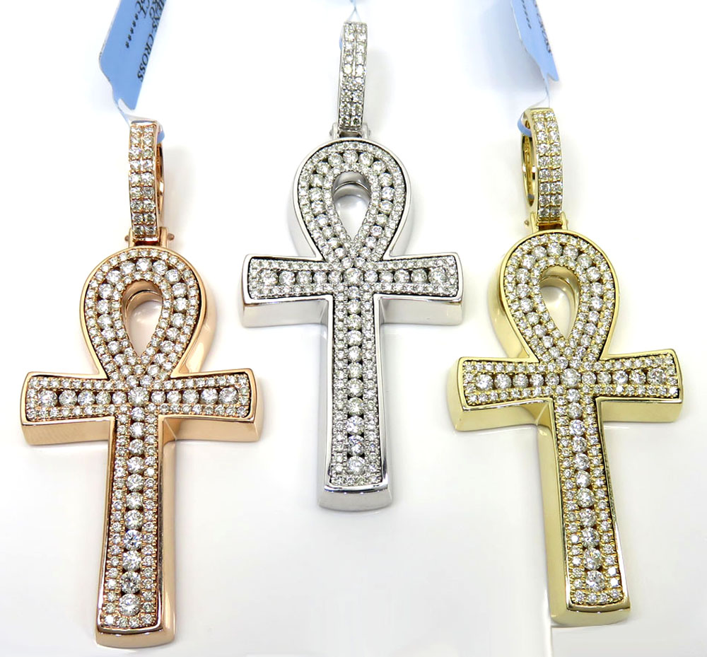 14k yellow white or rose gold thick frame diamond ankh cross 3.00ct - Image 2