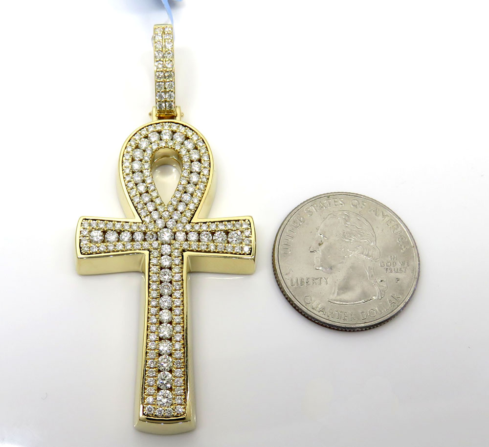14k yellow white or rose gold thick frame diamond ankh cross 3.00ct