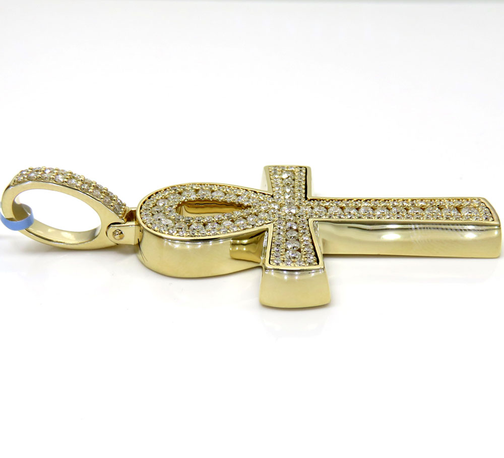 14k yellow white or rose gold thick frame diamond ankh cross 3.00ct